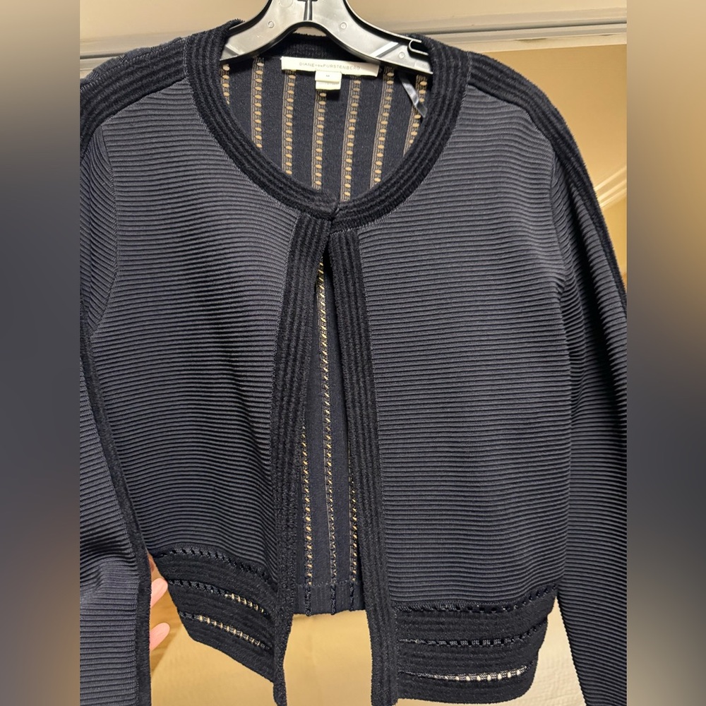 Diane von Furstenburg sweater jacket with-elvet trim
